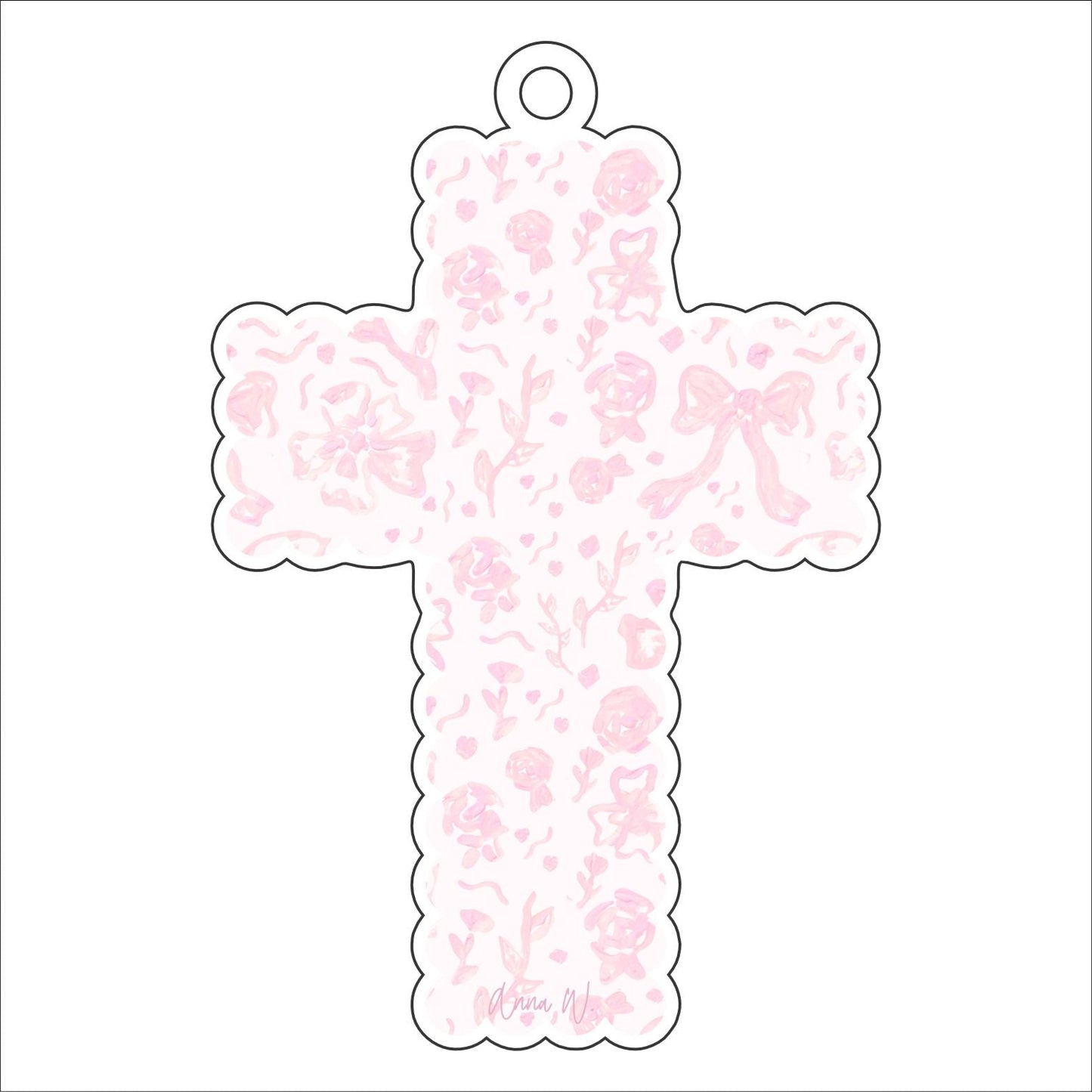 AWA-036 Pink Bow Scalloped Cross | 0.25in. Acrylic Ornament | Case Bundle of 25
