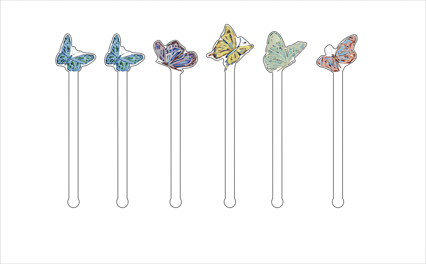 CMS-557-C4 Butterflies Drink Stirrer Set | 0.125Acrylic Stirrer | Set of 4