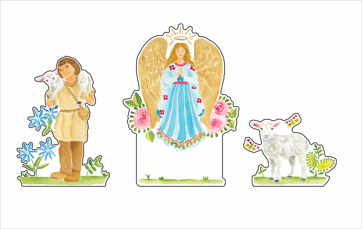 CCRT-114 Nativity 3 piece set Sheep, Shepherd Boy, Angel | 0.75 Acrylic Contour