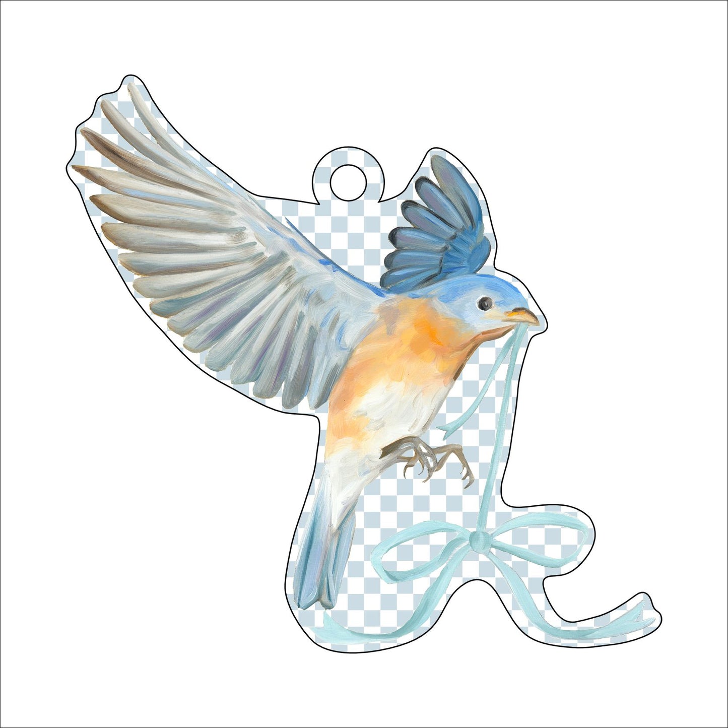 CHA-006 Blue Bird with Bow Ornament | 0.25in. Acrylic Ornament | Single