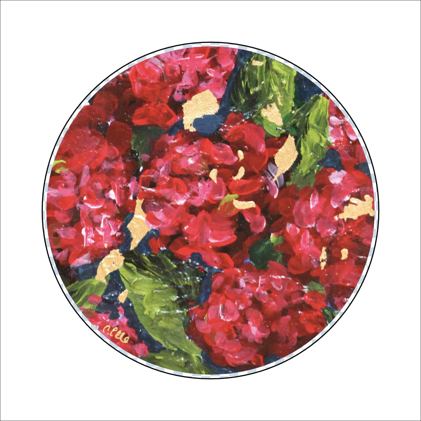CHB-005 Red Hydrangeas Coaster | 0.25" Acrylic With Cork | Case Bundle any 4+ sets (Pack of 4)