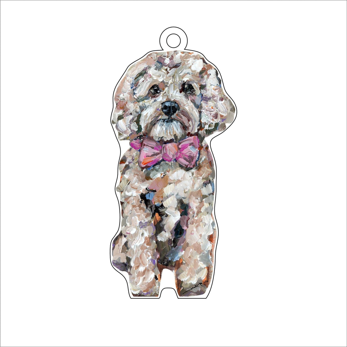 Cavapoo Blonde Pink Bow | 0.25in. Acrylic Ornament | Case of 25