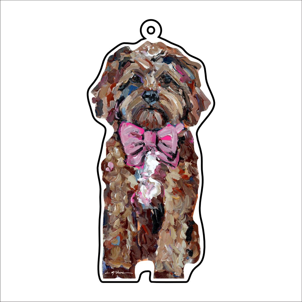 CMS-1112-C10 Cavapoo Red with Pink Bow Bag Charm | 0.125Acrylic Bag Charm | Case of 10