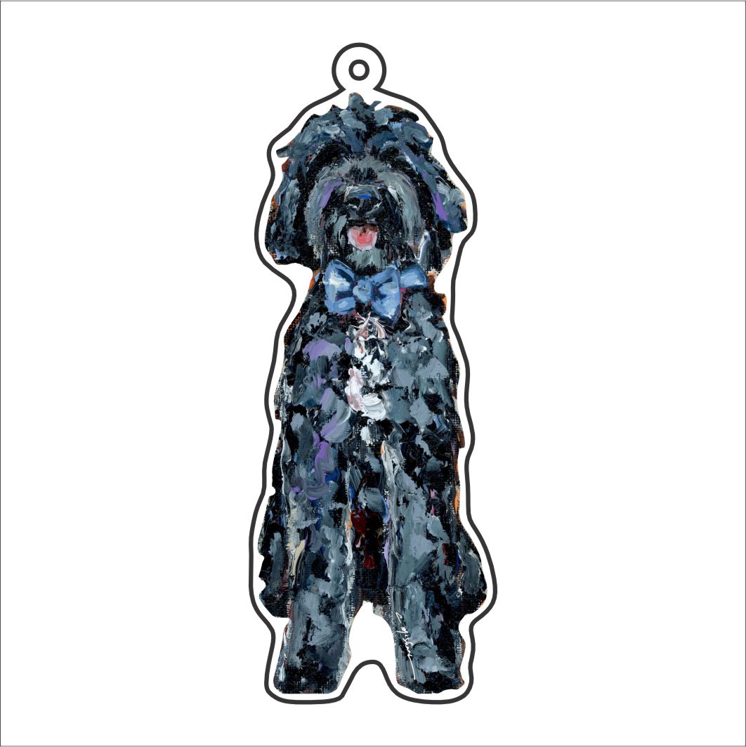 CMS-1149-C10 Goldenoodle Black With Blue Bow Bag Charm | 0.125Acrylic Bag Charm | Case of 10