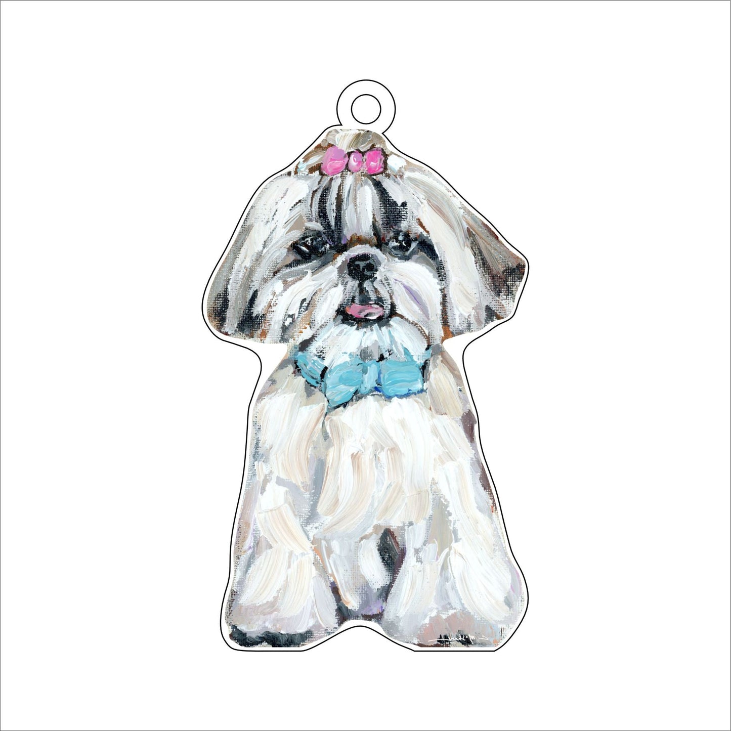Shih Tzu White with Hair Bow | 0.25in. Acrylic Ornament | Case of 25