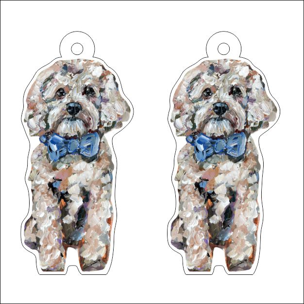 CMS-1231-C10 Cavapoo Blonde with Blue Bow Earring Pair | 0.125Acrylic Earring | Case of 10