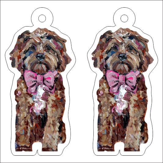 CMS-1234-C10 Cavapoo Red with Pink Bow Earring Pair | 0.125Acrylic Earring | Case of 10