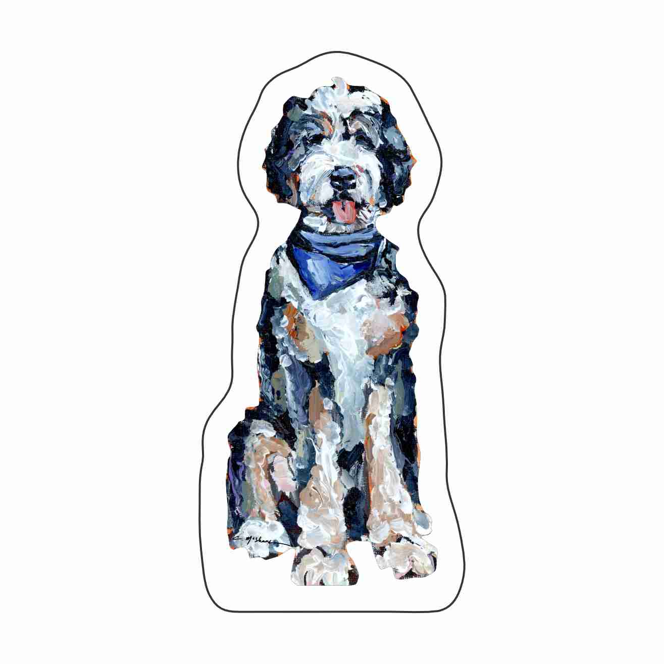 CMS-1647-C10 Bernedoodle Blue Bandana Sticker | Removable Sticker | Set of 10
