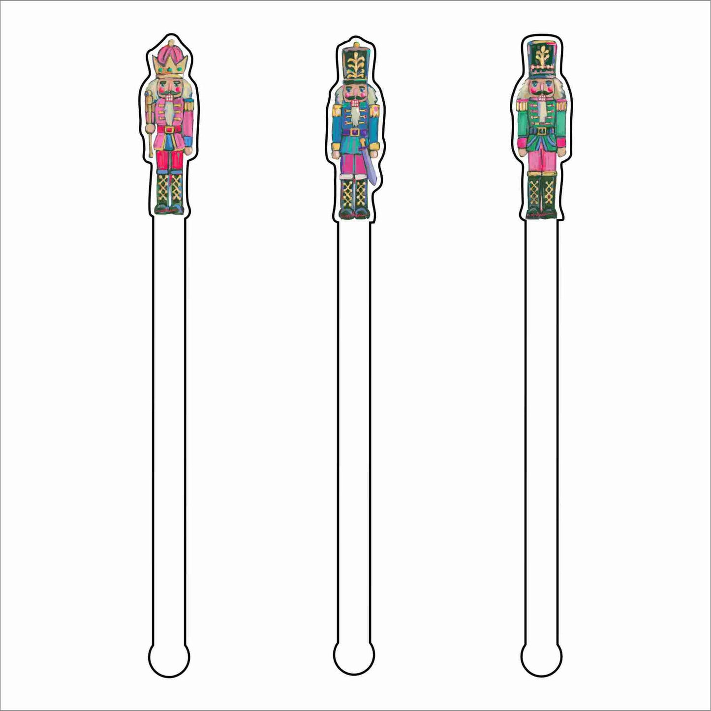 CMS-1868 Three Nutcrackers Drink Stirrer Pack | 0.125Acrylic Stirrer | Set of 4