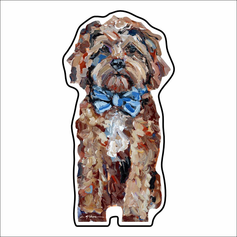 CMS-745-C10 Cavapoo Red with Blue Bow Sticker | Removable | Case of 10