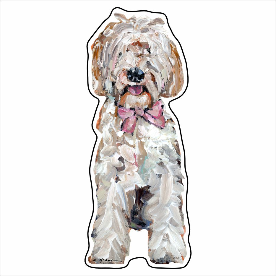 CMS-789-C10 Goldendoodle with Pink Bow Sticker | Removable | Case of 10