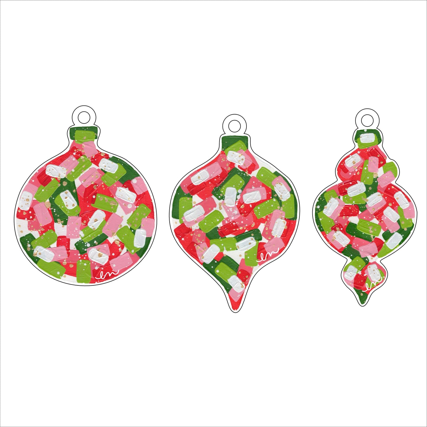 Red & Green Ornaments (Set of 3) | 0.25in. Acrylic Ornament |