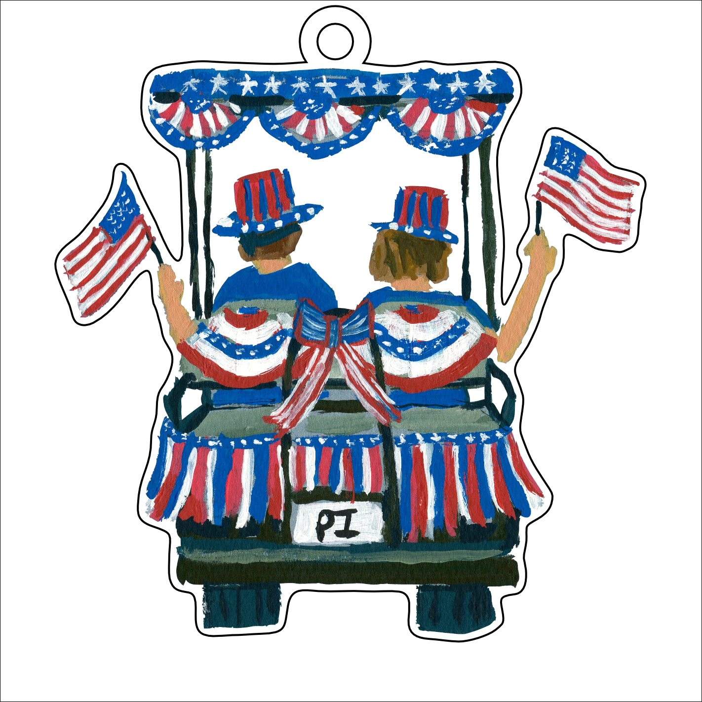 ESA-026 Pawley's Island July 4th Golf Cart | 0.25in. Acrylic Ornament | Case Bundle of 30