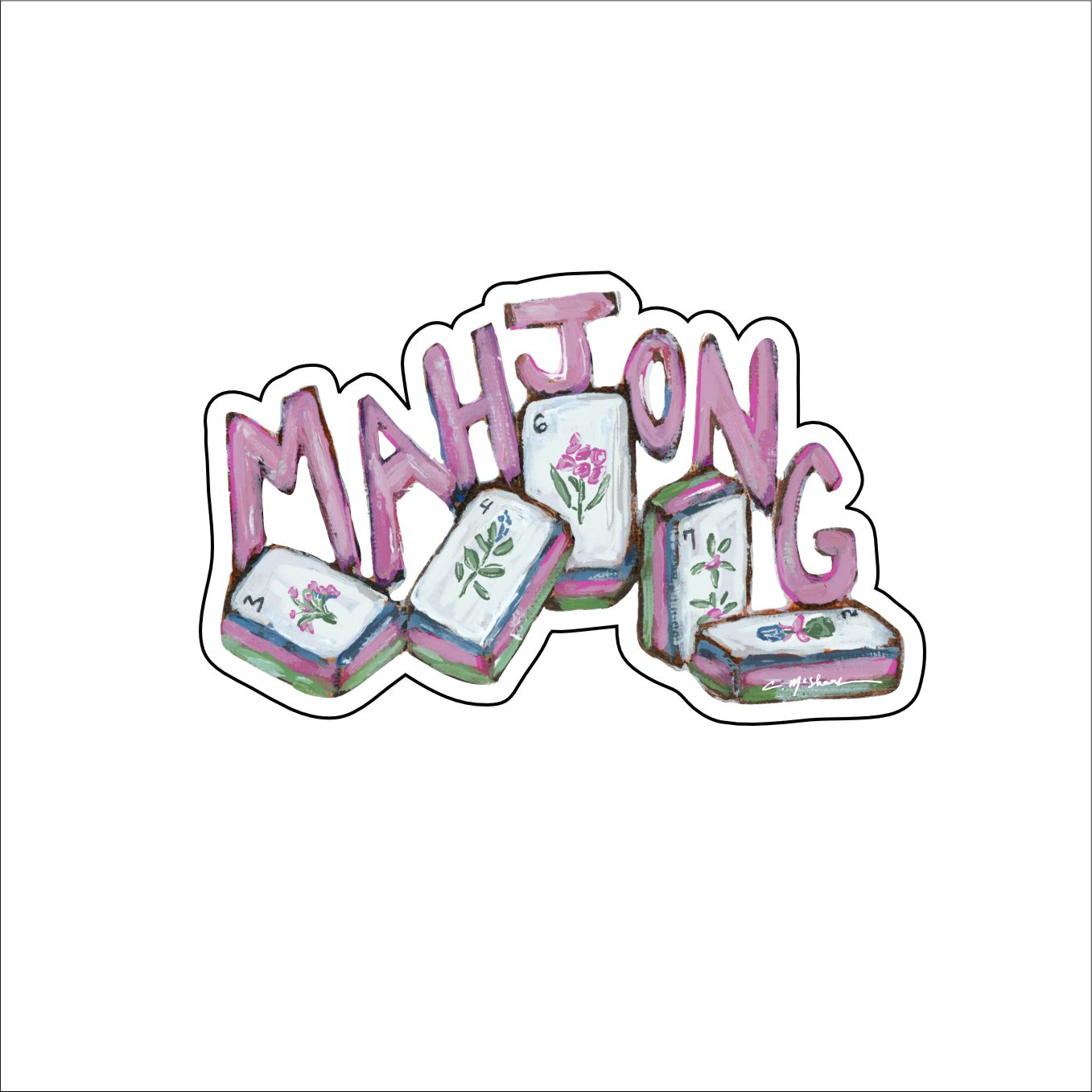 CMS-590-C10 Floral Mahjong Button | 0.125Acrylic Button | Set of 10