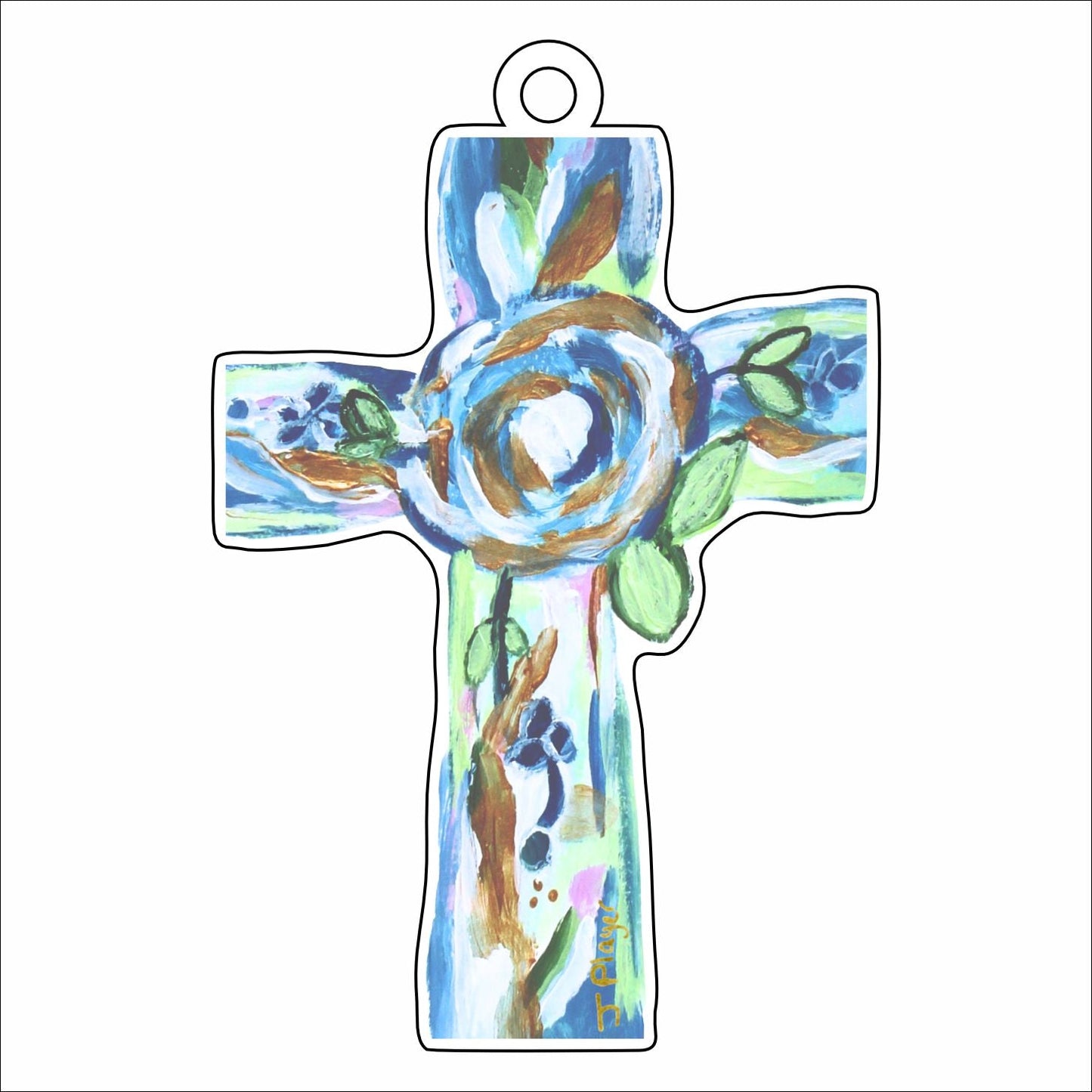 JPA-027 Blue and Green Cross to Hope Ornament | 0.25in. Acrylic Ornament |