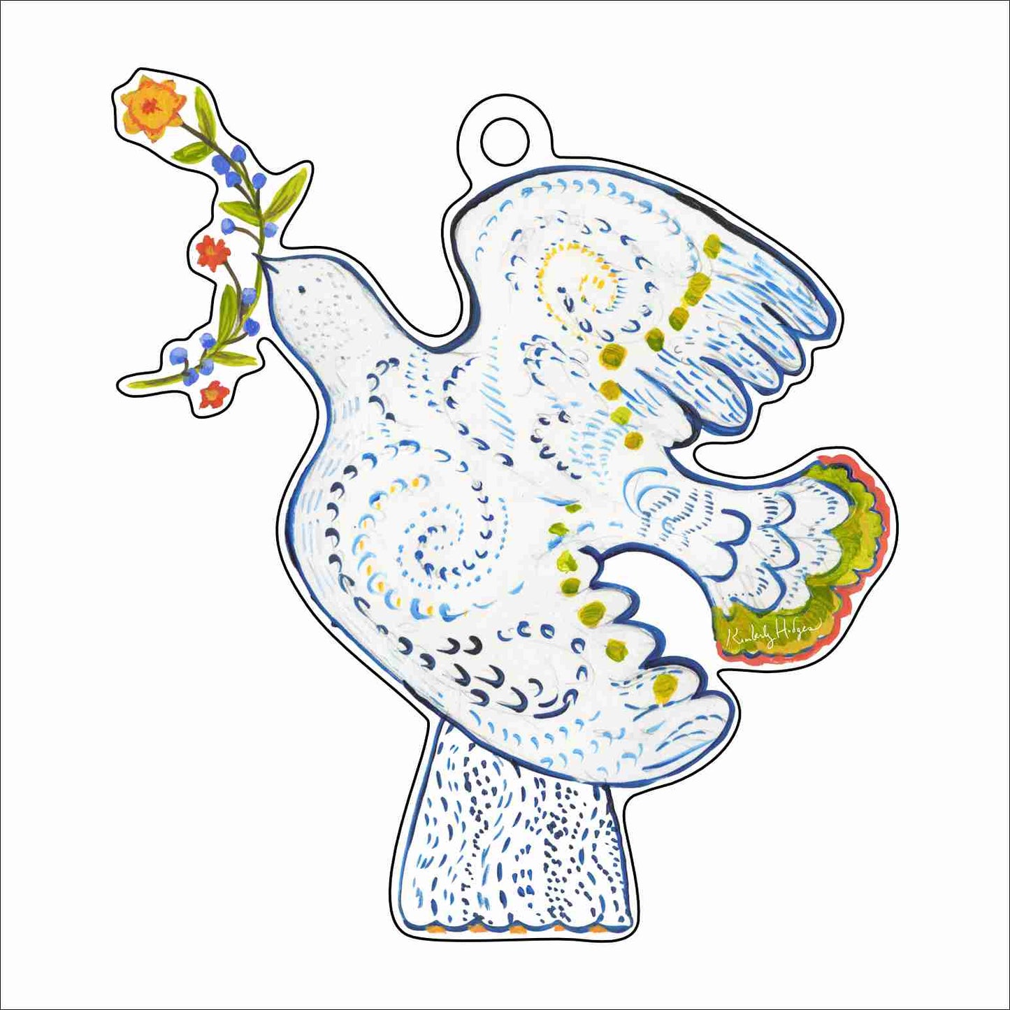 Peace Dove Blossom Ornament & Ribbon | 0.25in. Acrylic