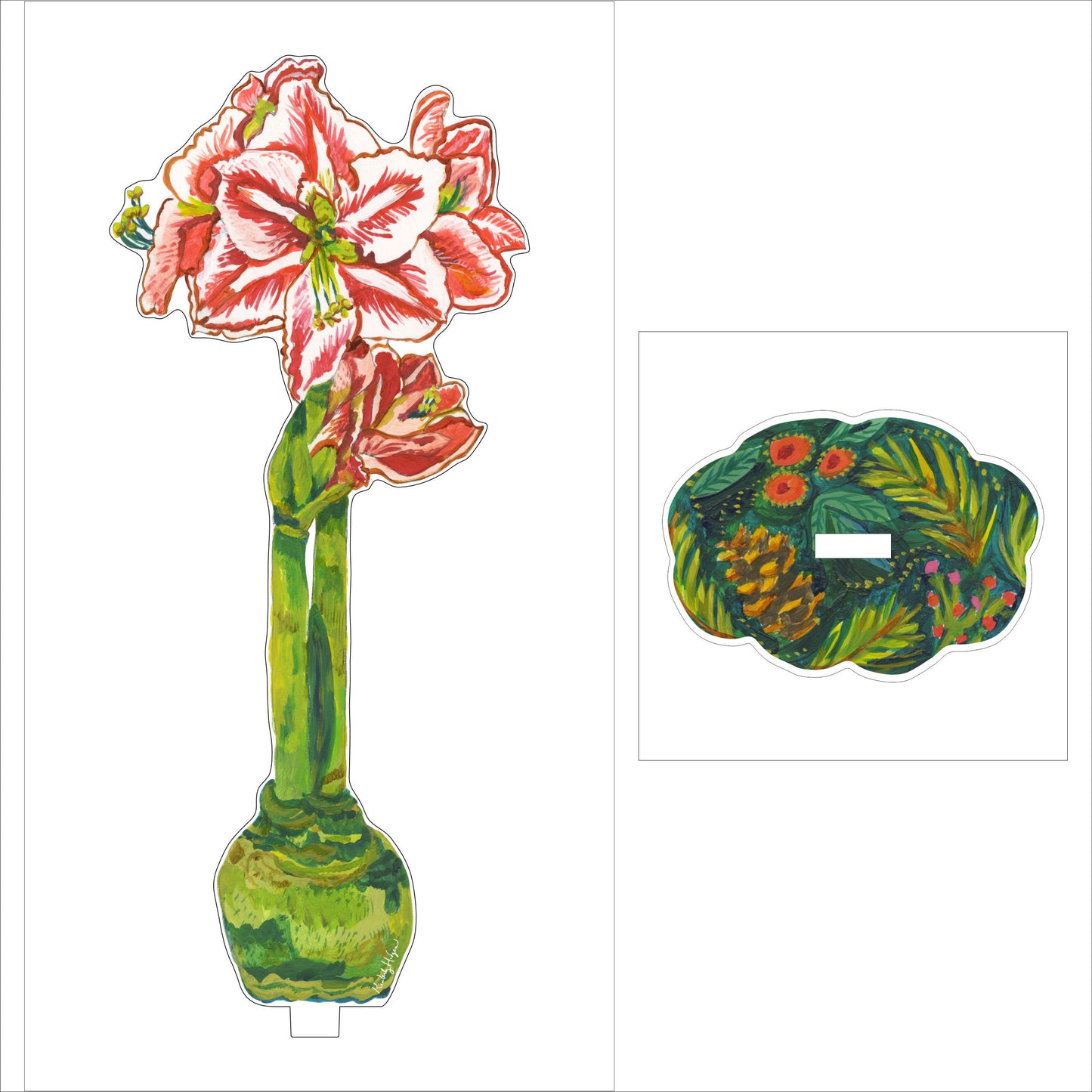 KHA-X001 Red Star LG Amaryllis with Pinecone & Holly LG Stand | Acrylic Floral Bundle