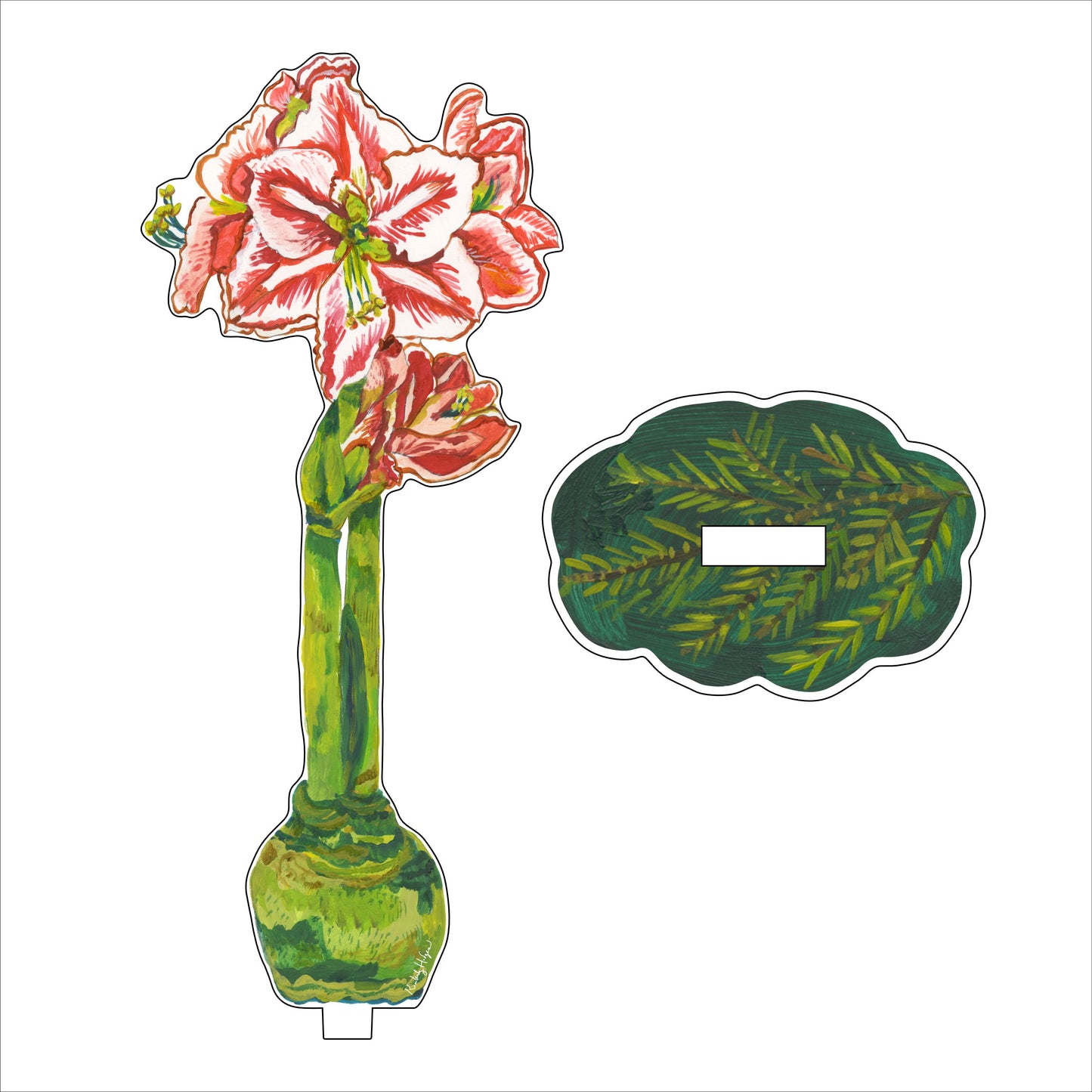 KHA-X004 Red Orange SM Amaryllis with Pine Pattern Base SM Stand | Acrylic Floral Bundle