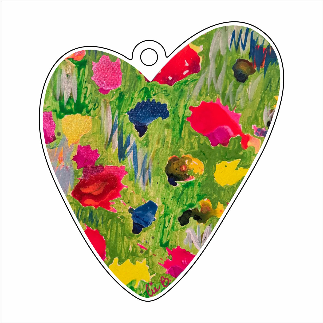 LBR-025 Red & Navy Meadow Heart Ornament | 0.25Acrylic Ornament | Case of 25