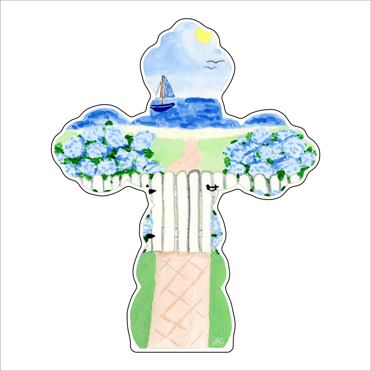 LCA-015 Cross Scene with Initials | 0.75in. Acrylic Cutout | Case (any 10+)