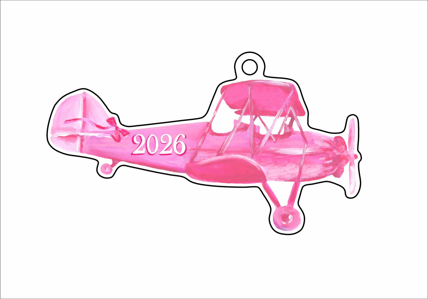 MEG-029-M Pink Plane Ornament | 0.25Acrylic Ornament & Ribbon