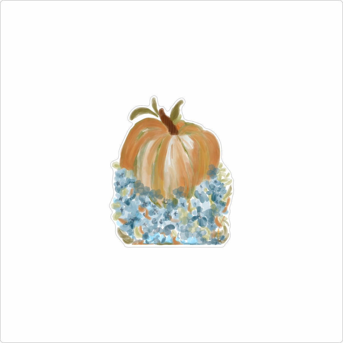 MIM-024 Pumpkin in Blue Flowers | 0.75Acrylic Contour