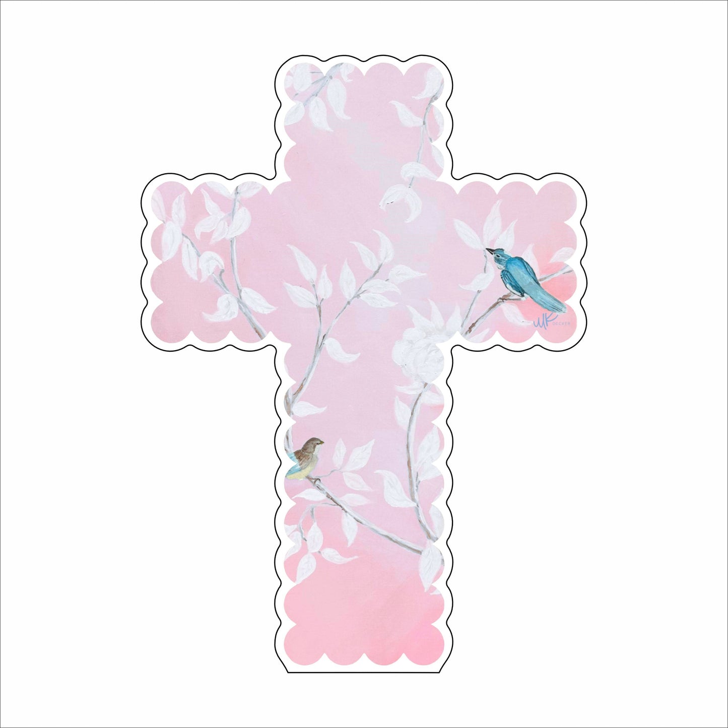 MKD-031 Pink Floral Scalloped Cross | 0.75in. Acrylic Contour | Case Bundle of 25