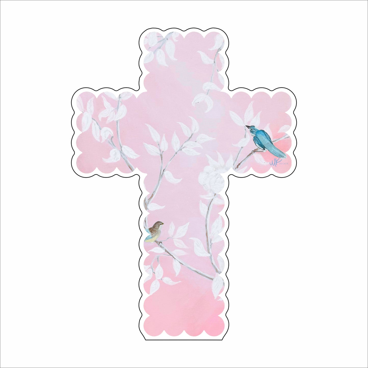 MKD-045 Pink Floral Scalloped Cross | 0.50in. Acrylic Contour | Case Bundle of 25