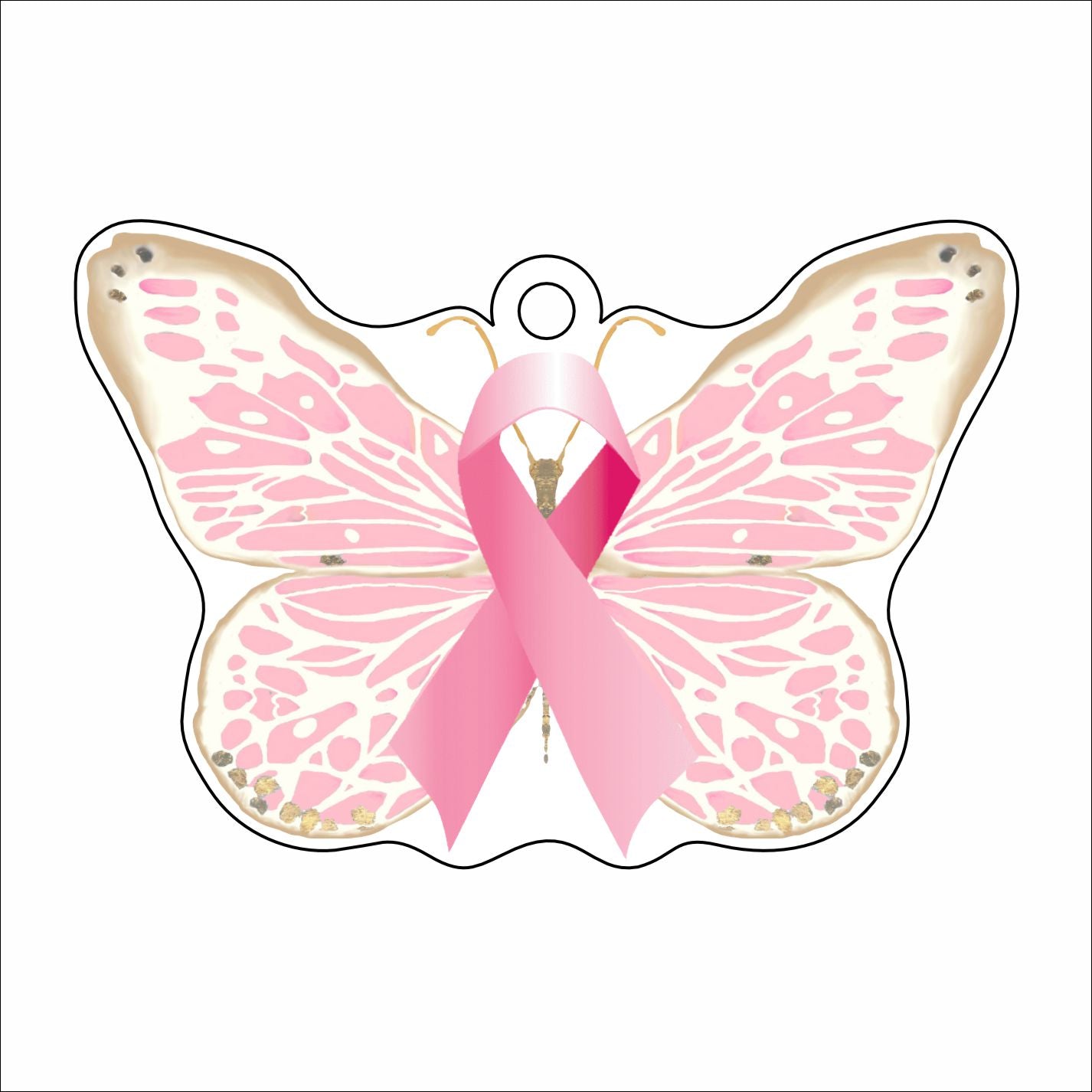 MKD-057 Breast Cancer Butterfly Ornament | 0.25in. Acrylic Ornament | Case Bundle of 25