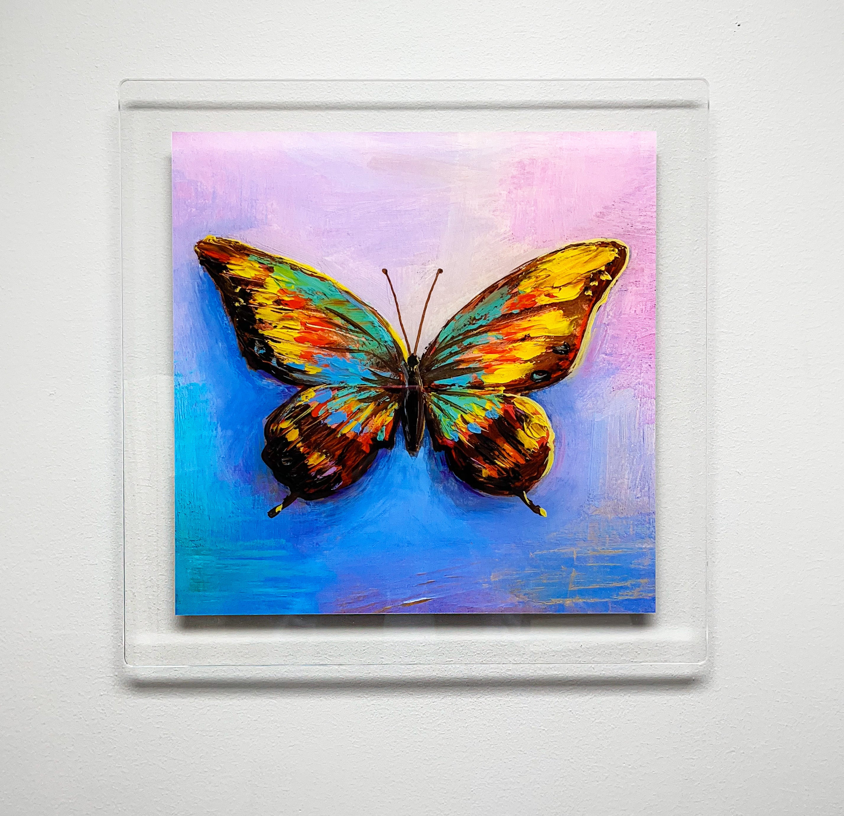 Acrylic Giclee hanging on wall. Acrylic Giclee print Butterfly painting art Wall-mounted Giclee Giclee canvas artwork High-quality acrylic print Fine art reproduction Wall-hanging butterfly Giclee Contemporary acrylic painting Giclee wall decor Butterfly art print Acrylic Giclee on canvas Premium wall art Giclee home decor Acrylic print of butterfly Museum-quality Giclee Vibrant butterfly painting Giclee wall hanging Artistic acrylic reproduction Home gallery decor Butterfly masterpiece Giclee