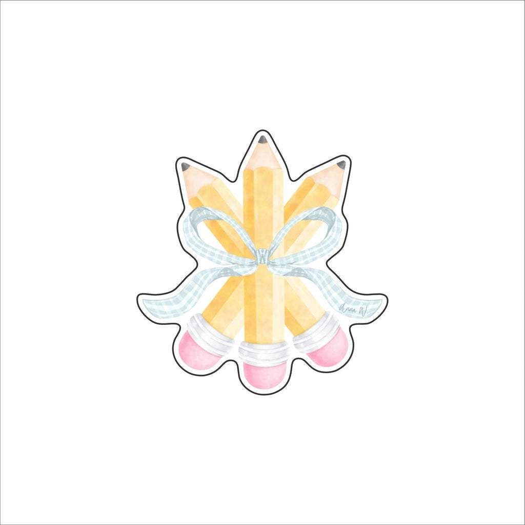 AWA-123 Pencils Blue Bow Magnet | 0.125Acrylic Magnet | Pack of 4