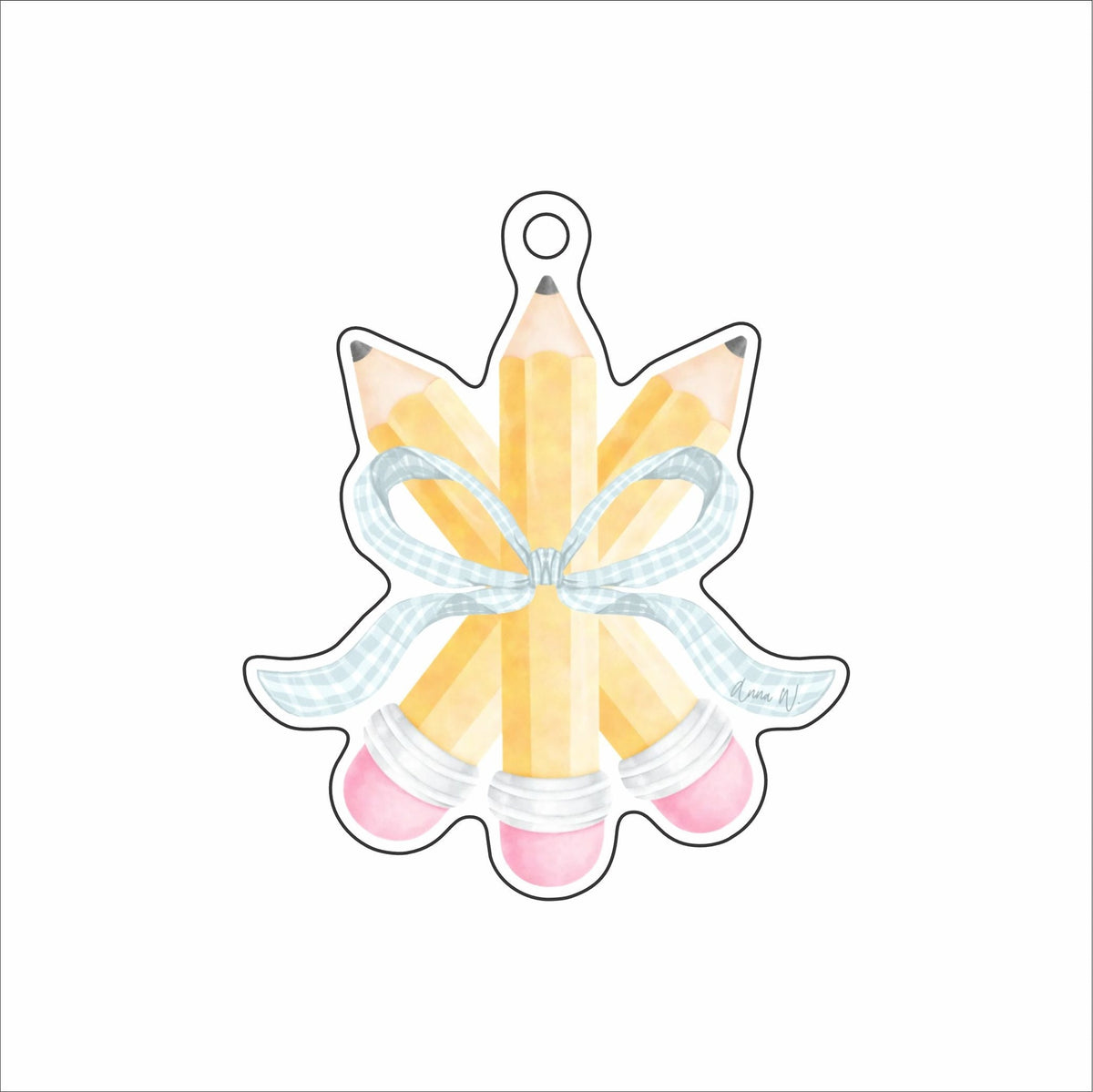 AWA-122 Pencils Blue Bow Ornament | 0.25Acrylic Ornament