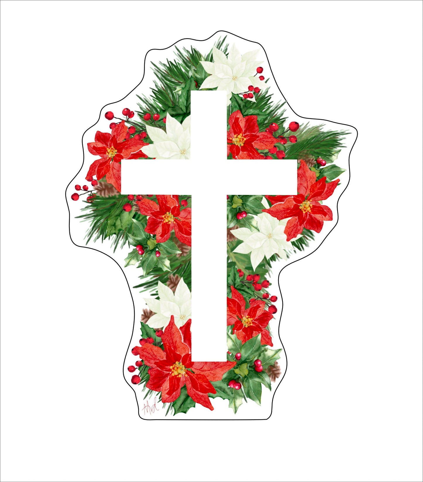 AAA-007 Holiday Floral Cross | 0.75Acrylic Contour |