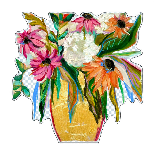 AHA-016 Gold Vase with Flowers | 0.75in. Acrylic Cutout | Case Bundle any 10+ (Pack of 1)