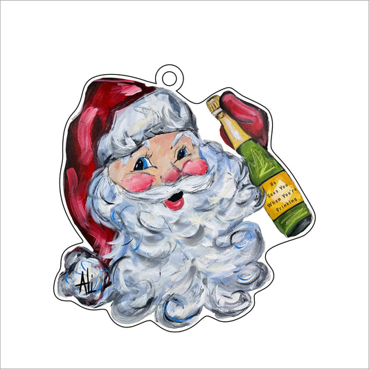 Champagne Santa Ornament | 0.25in. Acrylic Cutout | Case Bundle any 10+ (Pack of 1)