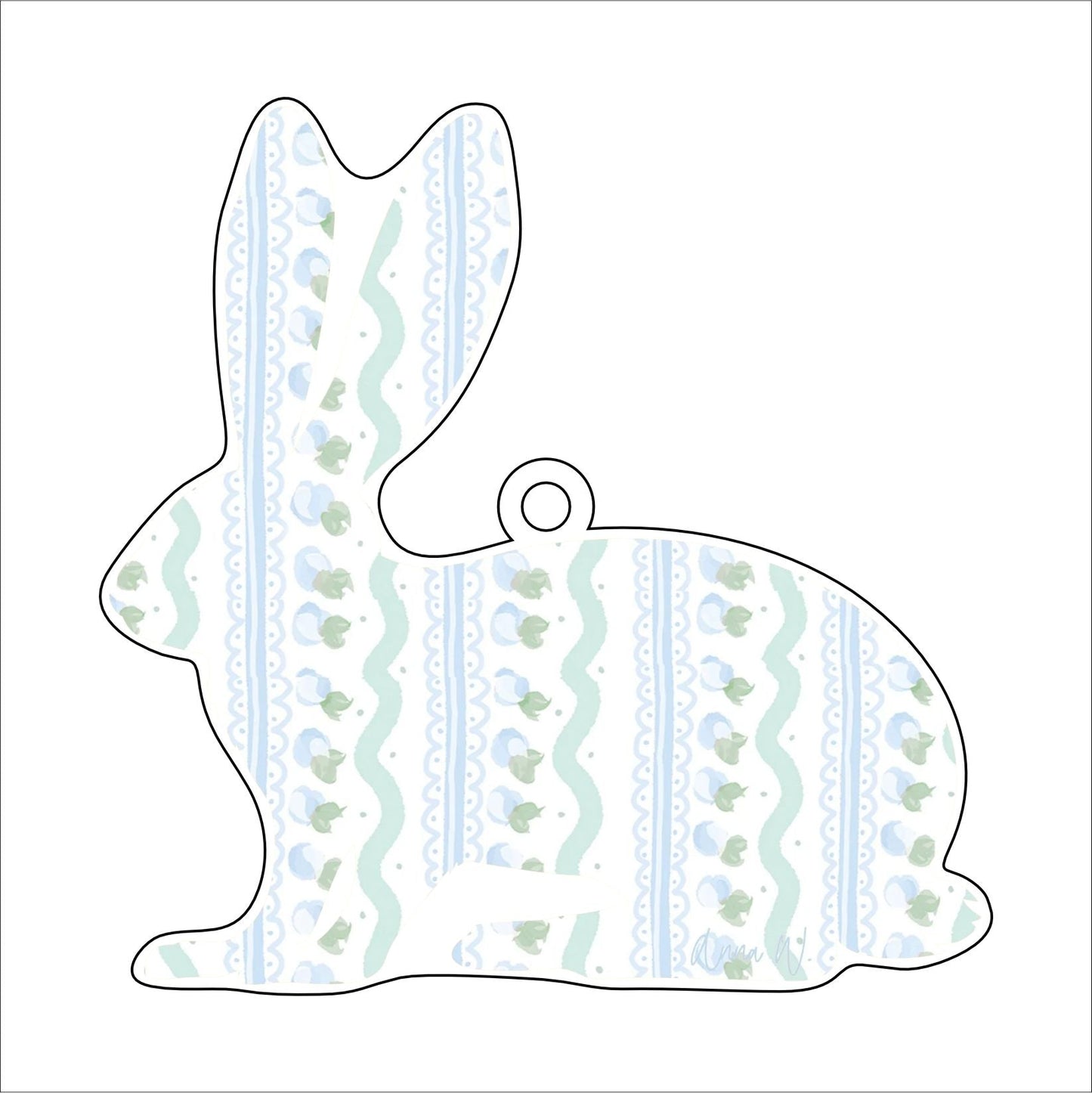 AWA-038 Bunny Blue White | 0.25in. Acrylic Ornament |