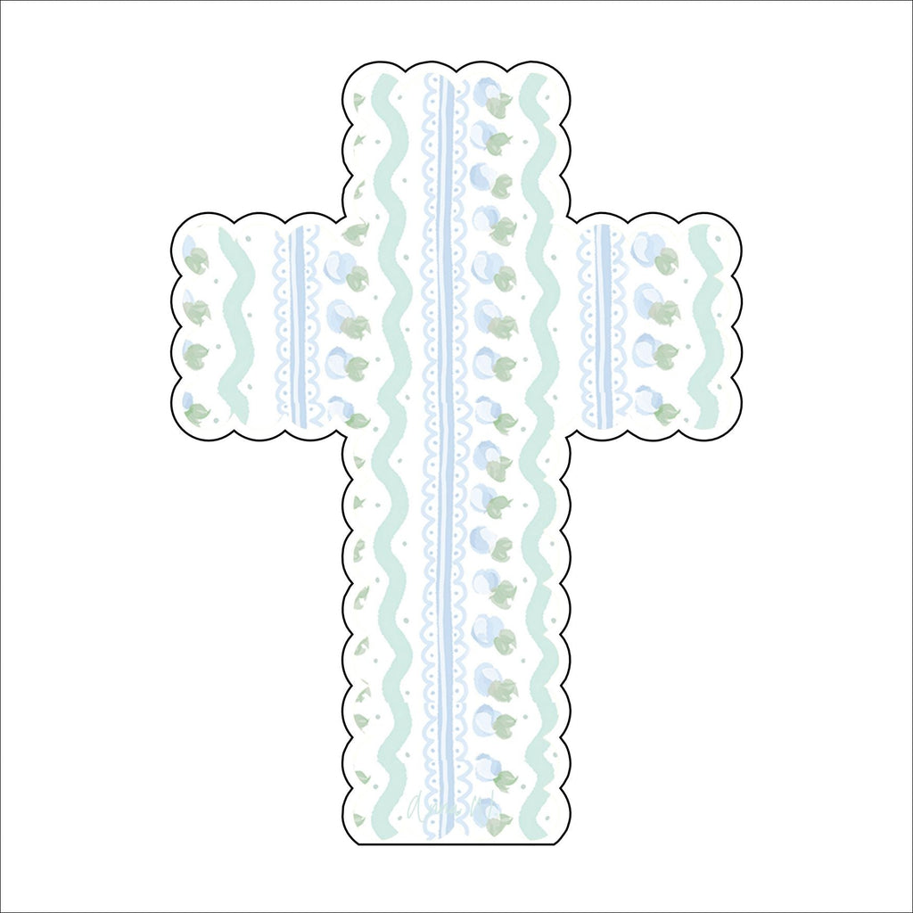 AWA-047 Scalloped Cross Blue White | 0.75in. Acrylic | Case Bundle of 25