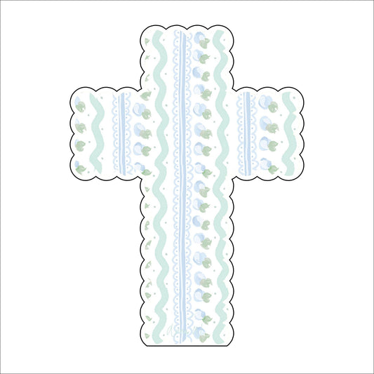 AWA-047 Scalloped Cross Blue White | 0.75in. Acrylic | Case Bundle of 25