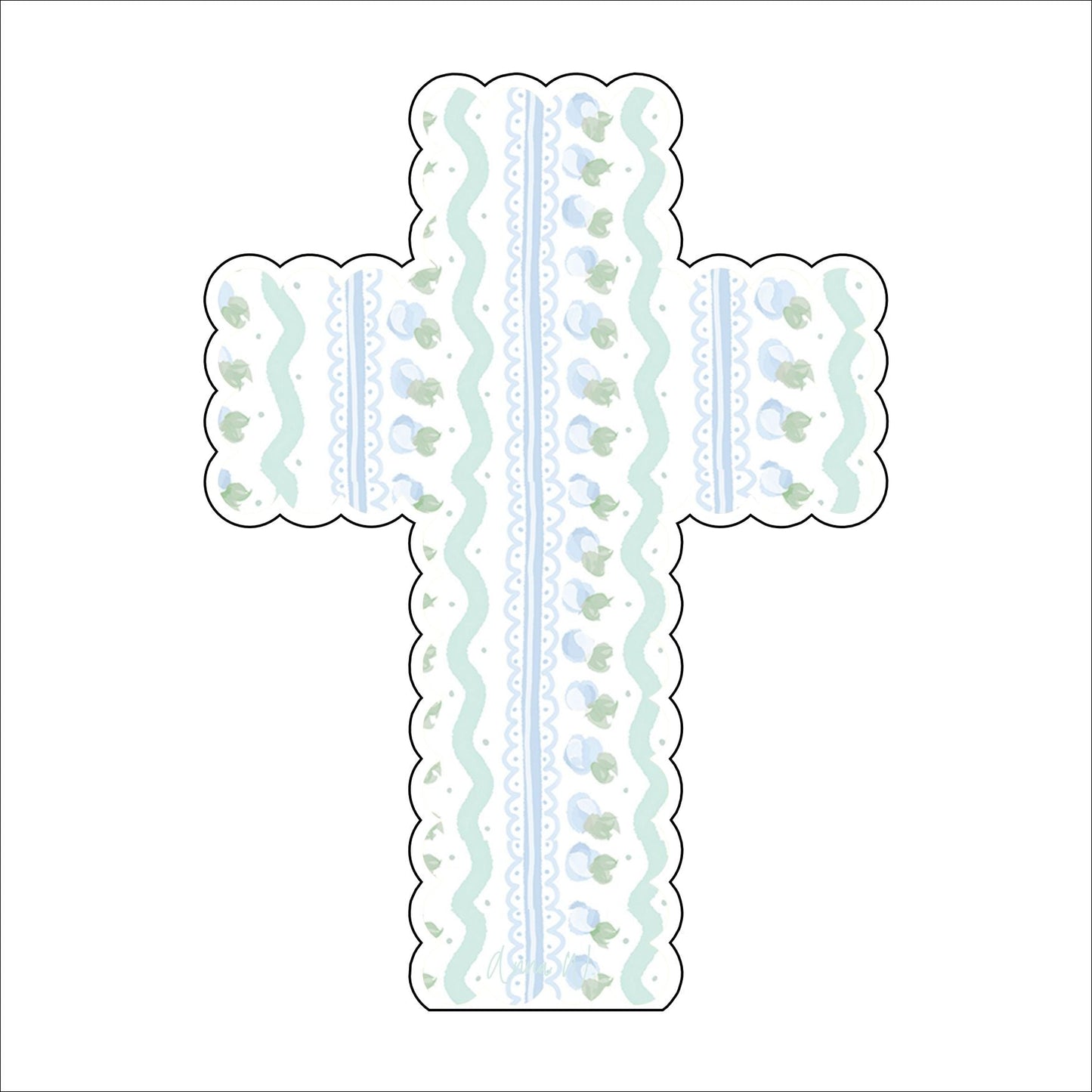 AWA-047 Scalloped Cross Blue White | 0.75in. Acrylic |