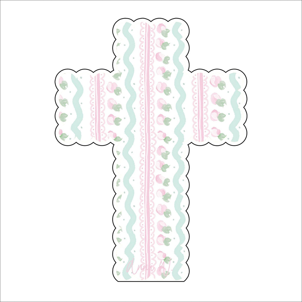 AWA-048 Scalloped Cross Pink White | 0.75in. Acrylic | Case Bundle of 25