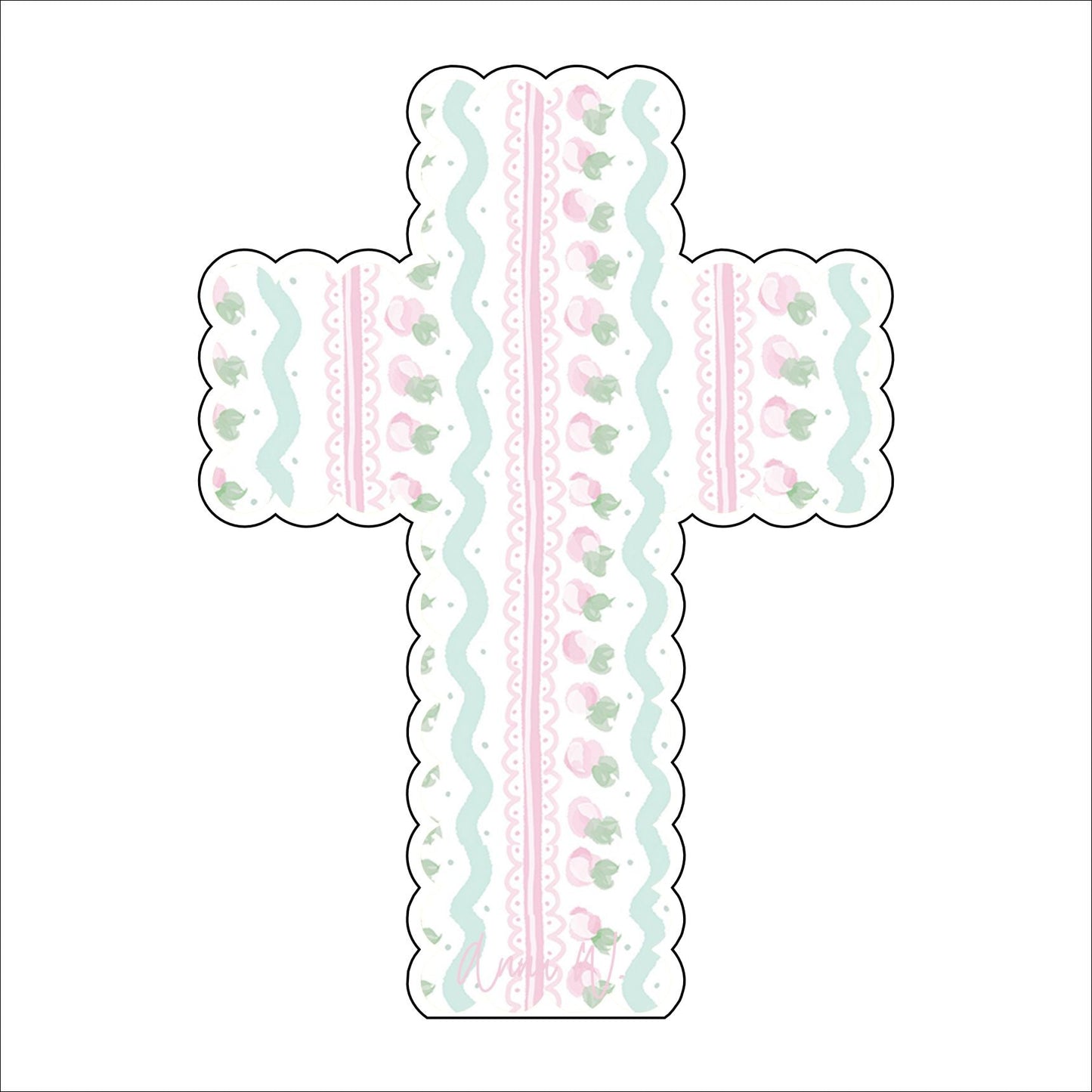 AWA-048 Scalloped Cross Pink White | 0.75in. Acrylic | Case Bundle of 25