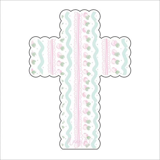 AWA-048 Scalloped Cross Pink White | 0.75in. Acrylic | Case Bundle of 25