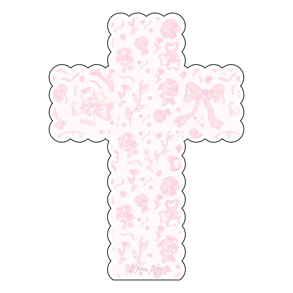 AWA-049 Pink Bow Scalloped Cross | 0.75in. Acrylic | Case Bundle of 25