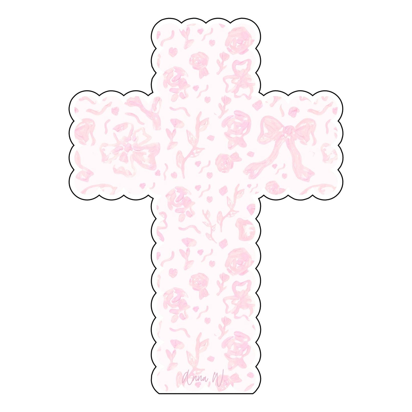 AWA-049 Pink Bow Scalloped Cross | 0.75in. Acrylic |