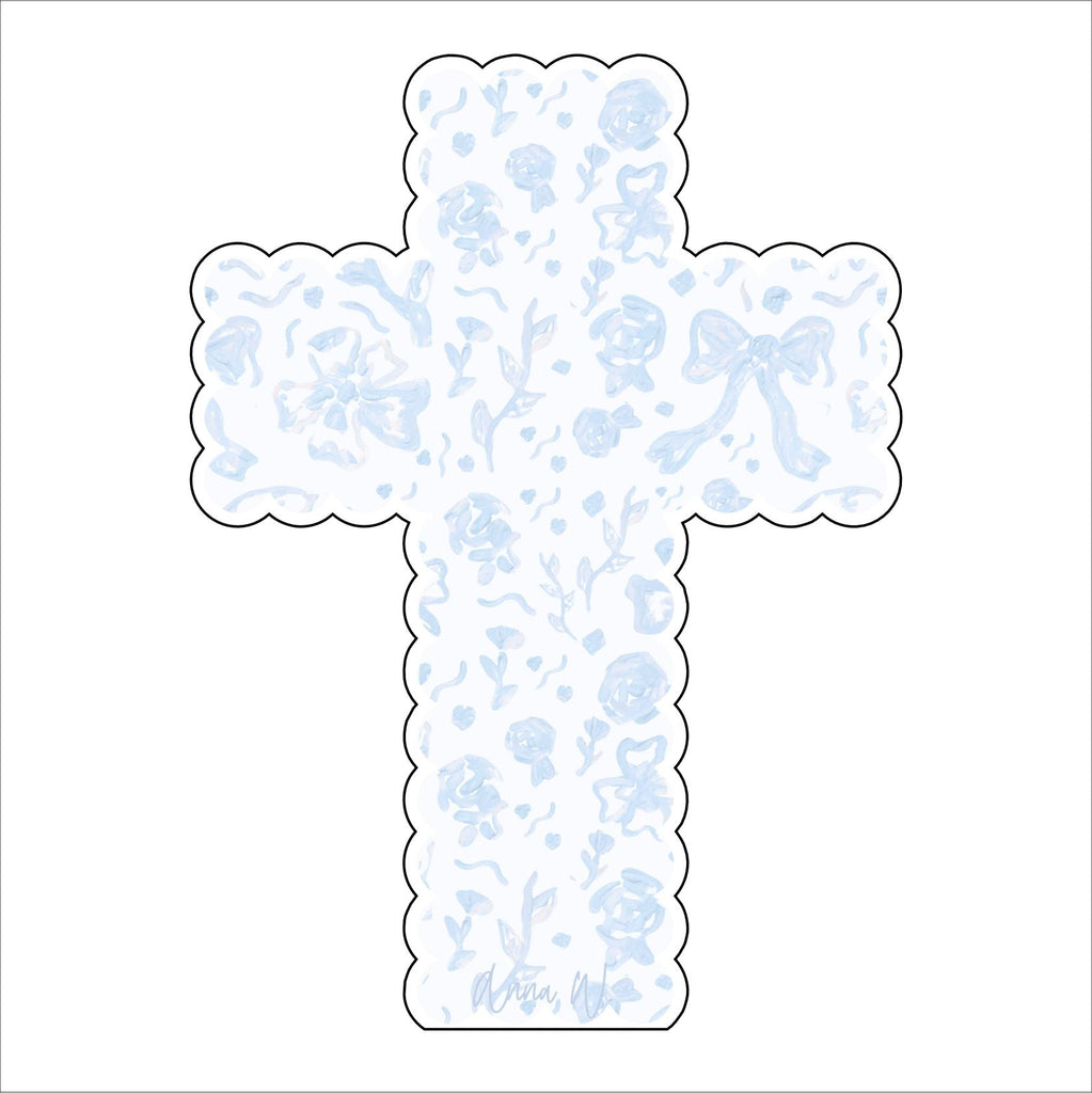 AWA-050 Blue Bow Scalloped Cross | 0.75in. Acrylic |