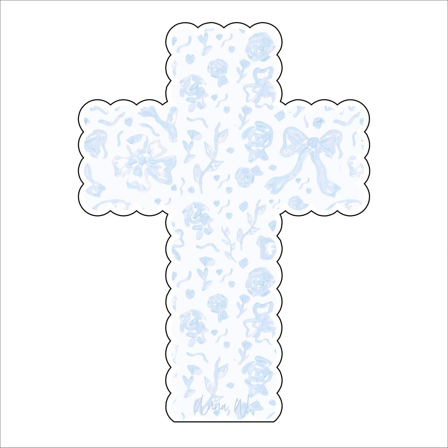 AWA-050 Blue Bow Scalloped Cross | 0.75in. Acrylic |
