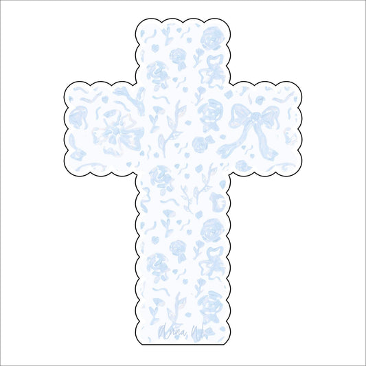 AWA-050 Blue Bow Scalloped Cross | 0.75in. Acrylic |