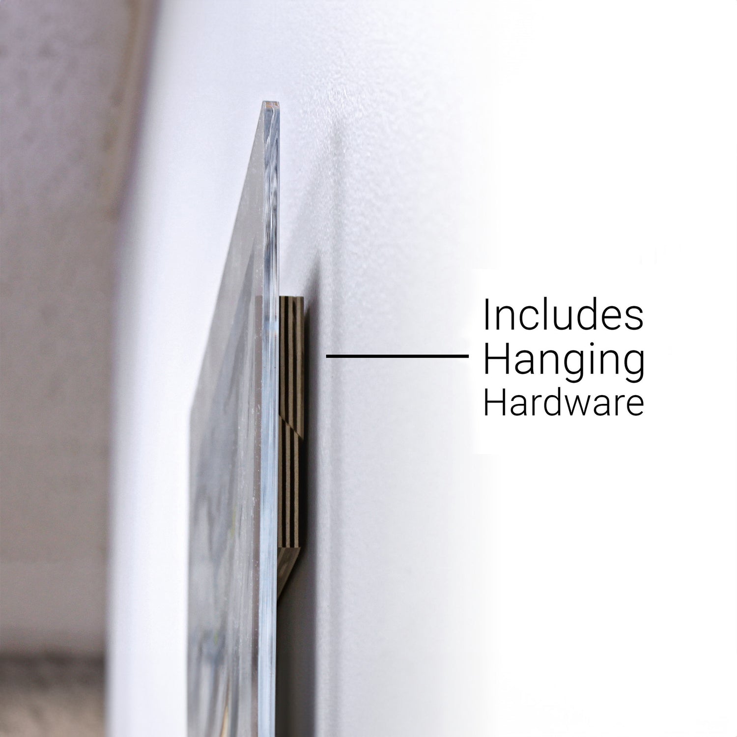 side view of acrylic giclee hanging hardware