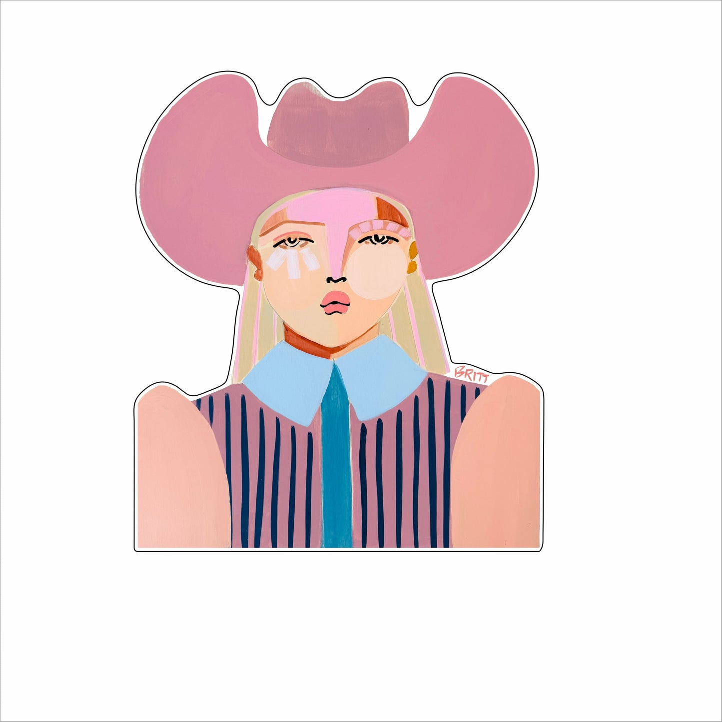 BAA-020  Pink and Blue Cowgirl | 0.75Acrylic Contour |