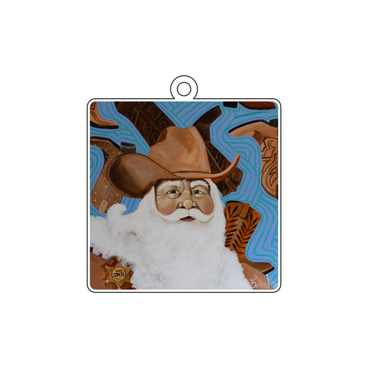 BLA-020 Cowboy Santa on Boots Ornament | 0.25Acrylic Ornament |